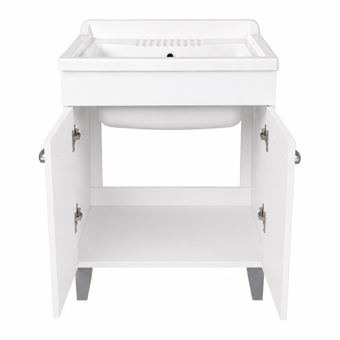Mobile lavatoio lavanderia per interno in legno 2 ante L60 x P50 x H88 cm vasca in resina Bianco