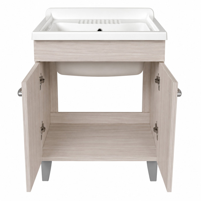 Mobile lavatoio lavanderia per interno in legno 2 ante L60 x P50 x H88 cm vasca in resina Olmo Perla