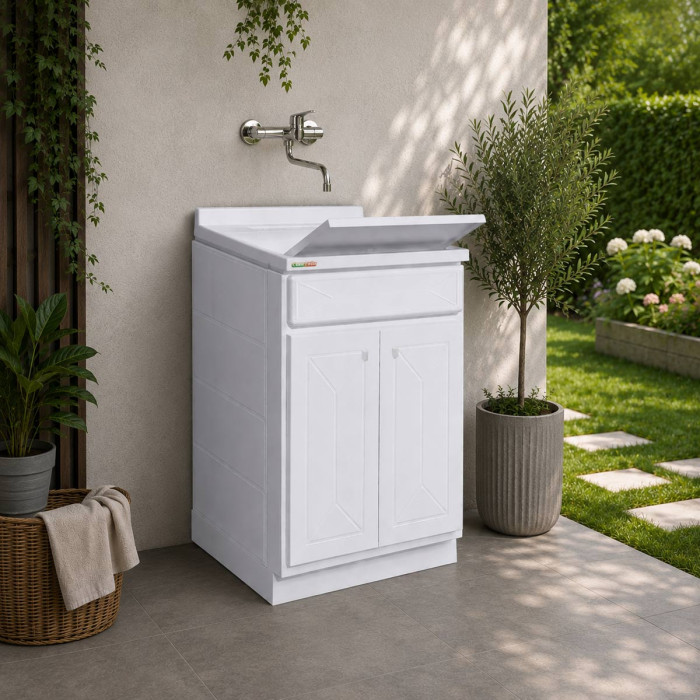 Mobile lavapanni bucataio in resina per esterno cm 60x50 Lindol bianco