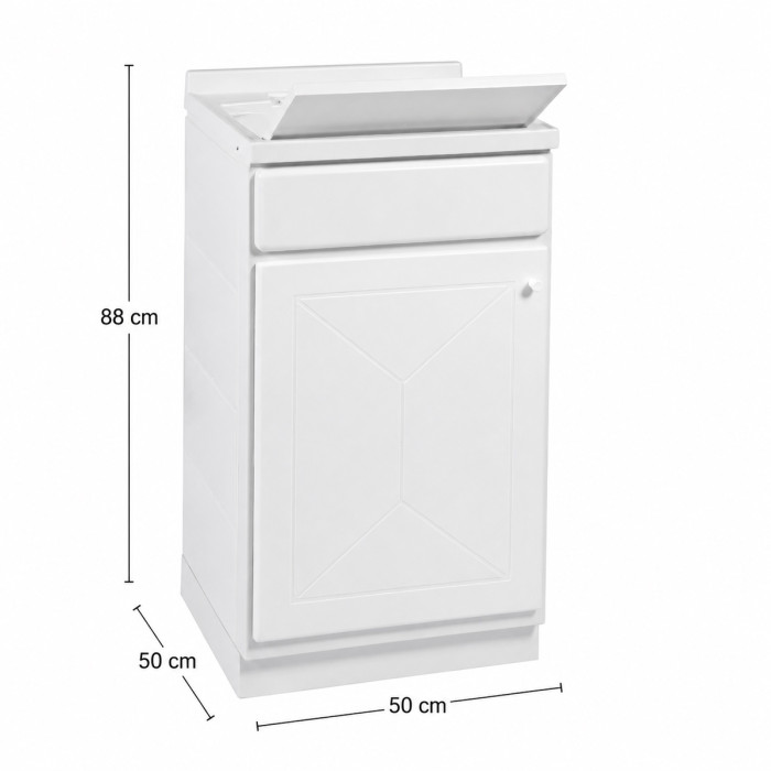 Mobile lavanderia lavatoio in resina con asse cm 50x50 ad 1 anta Bianco