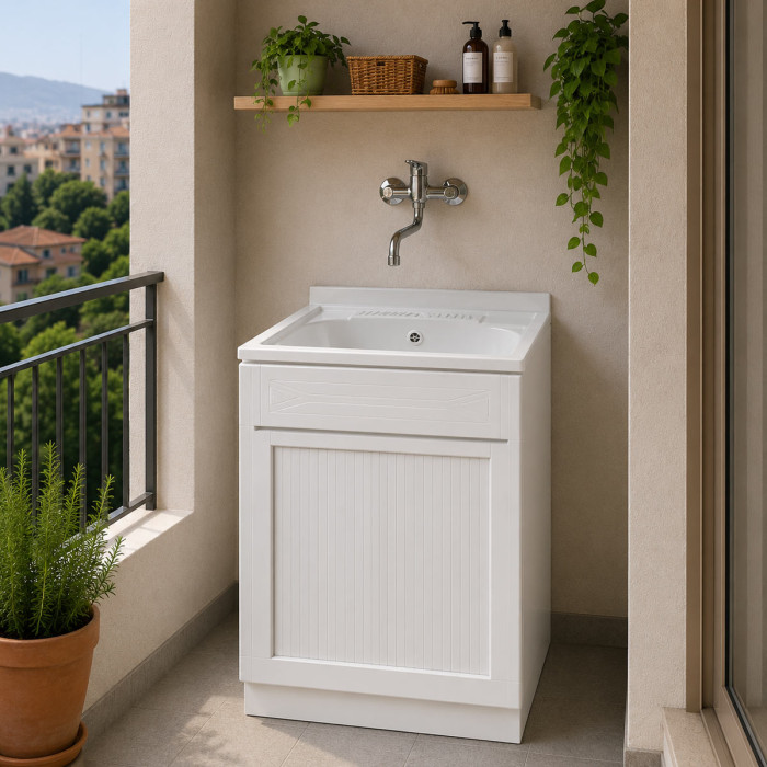 Mobile lavatoio lavapanni in resina cm 60x60 con apertura scorrevole salvaspazio