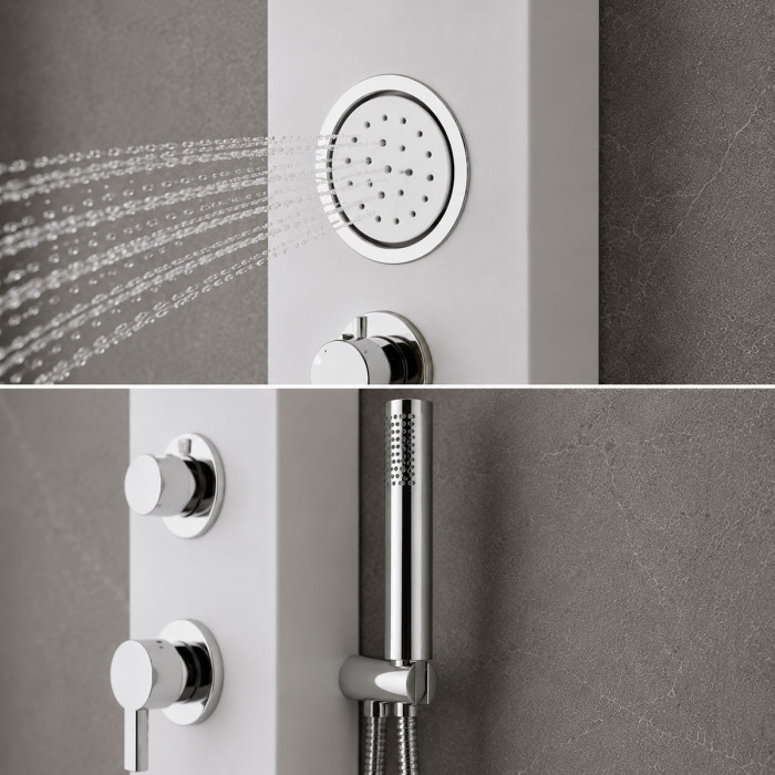 Colonna Doccia Bianco in ABS con Cascata, Soffione e Idrogetti Orientabili
