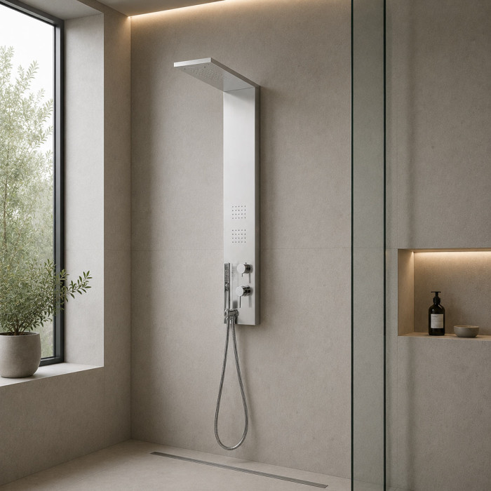 Colonna Doccia Acciaio Inox Lucido con Soffione e Cascata Trend