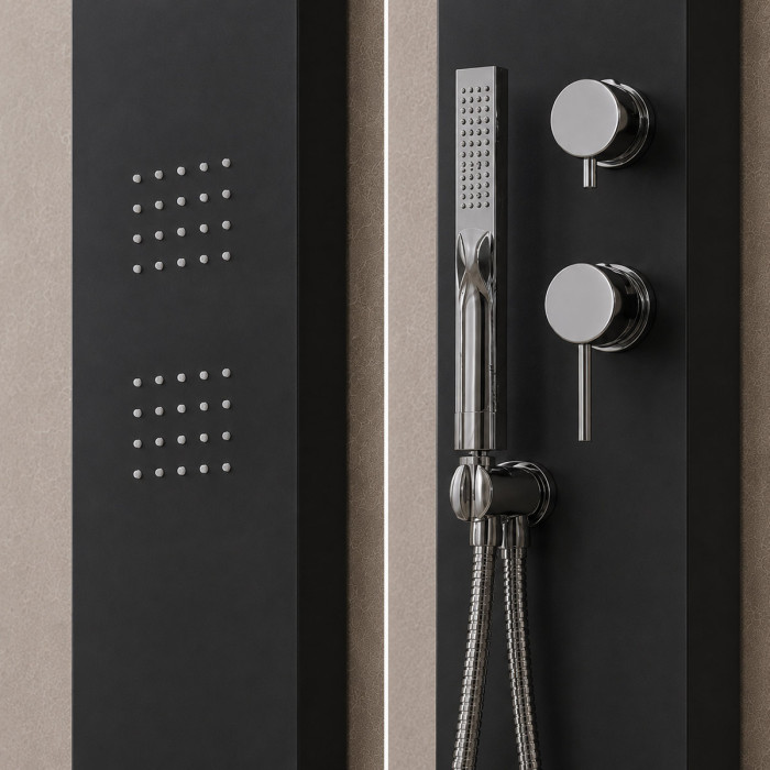 Colonna Doccia Alluminio Verniciato Nero con Soffione e Cascata Trend