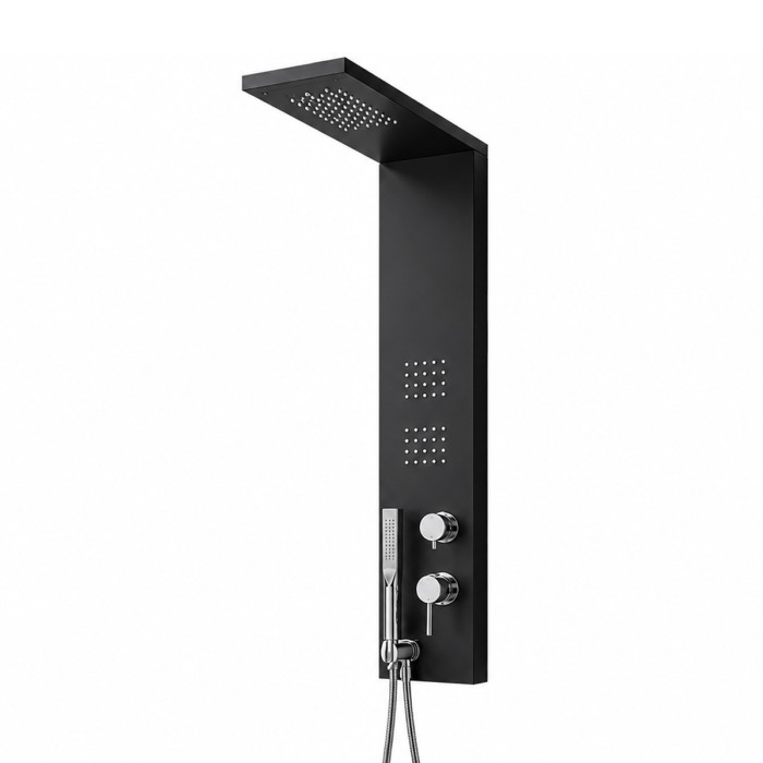 Colonna Doccia Alluminio Verniciato Nero con Soffione e Cascata Trend