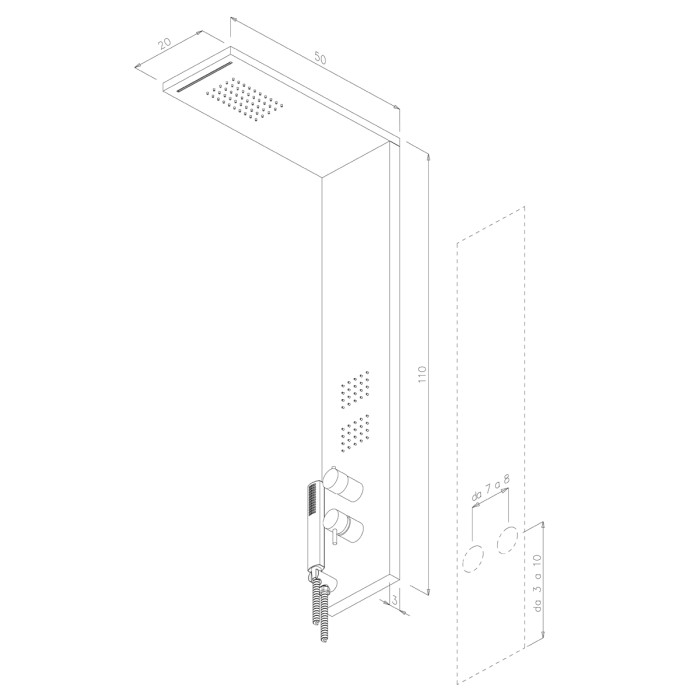 Colonna Doccia Alluminio Verniciato Nero con Soffione e Cascata Trend