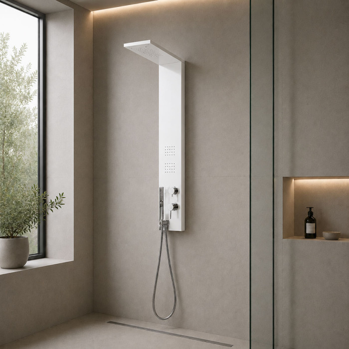Colonna Doccia Alluminio Verniciato Bianco con Soffione e Cascata Trend