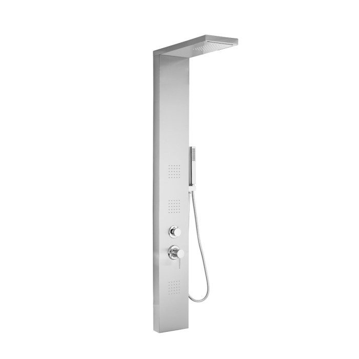 Colonna Doccia Idromassaggio Mnhattan in Acciaio Inox Spazzolato 160 cm Cascata, Soffione, Doccetta e Getti Dorsali