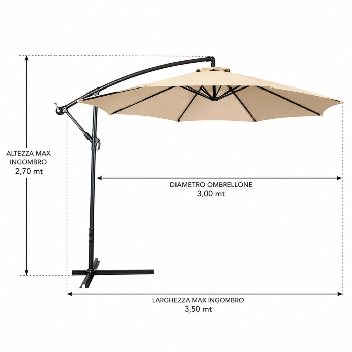 Ombrellone Decentrato Banana Ø 3 mt Beige con Braccio Laterale 8 stecche