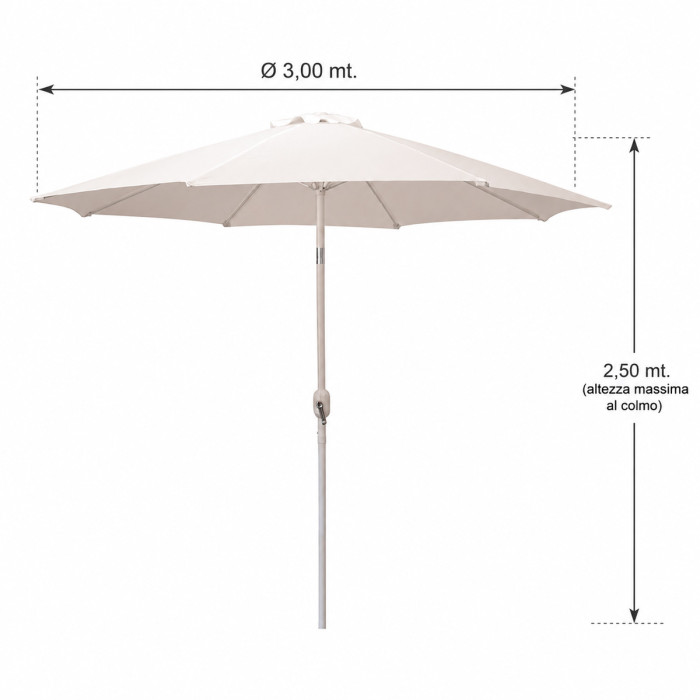 Ombrellone palo centrale, Ø 3 Mt Inclinabile con manovella da giardino Baia Bianco