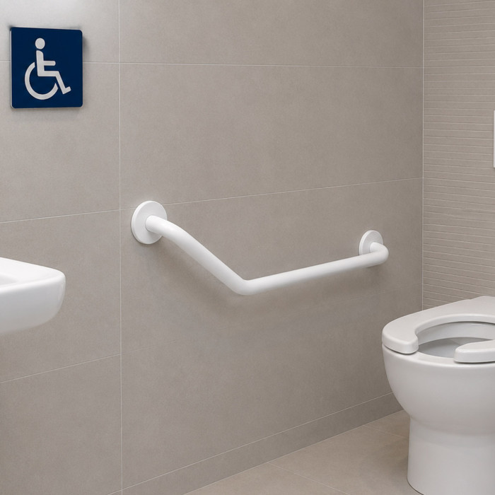 Maniglione bagno disabili, angolato a 45°  in acciaio bianco