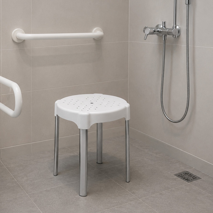 Sgabello Doccia per Anziani e Disabili in Alluminio e Resina Bianco