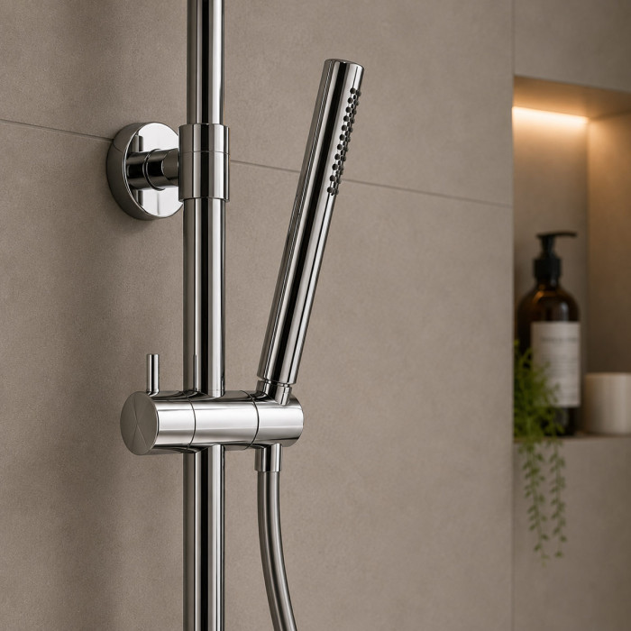 colonne doccia essenza senza miscelatore tubo in ottone e soffione in acciaio Ø 25 cm