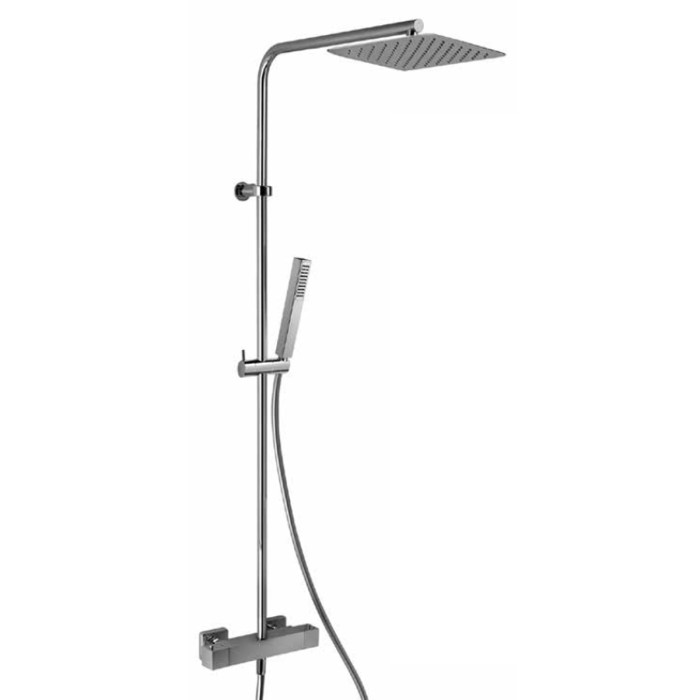 Colonna Doccia Termostatica, Sorgente con Soffione 20x20 cm Acciaio Inox e Miscelatore con tubo in Ottone Cromato