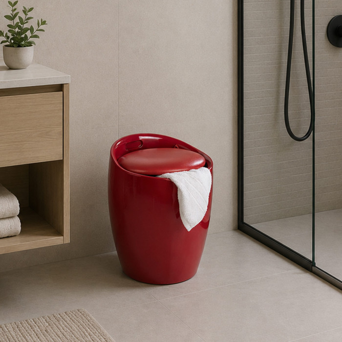 sgabello portabiancheria da bagno lavanderia in abs e sacco estraibile rosso Kelly