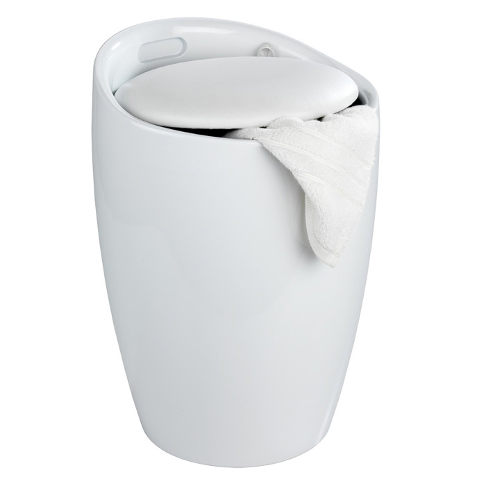 Sgabello portabiancheria bagno in abs e sedile bianco kelly