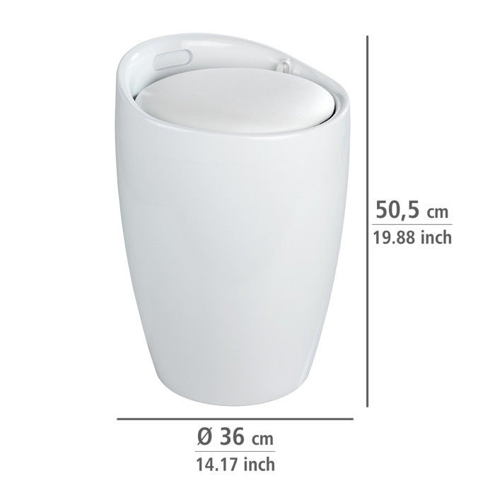 Sgabello portabiancheria bagno in abs e sedile bianco kelly