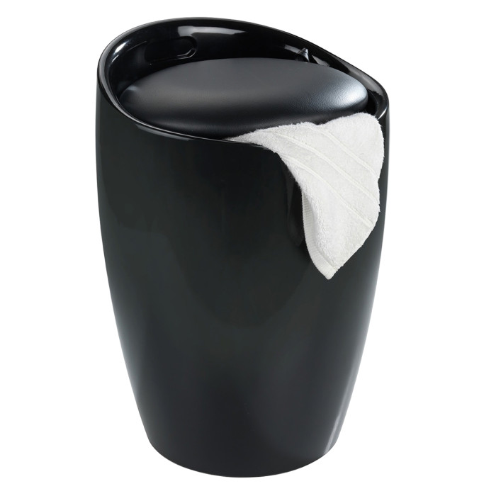 Sgabello portabiancheria bagno in abs nero con sacco estraibile Kelly
