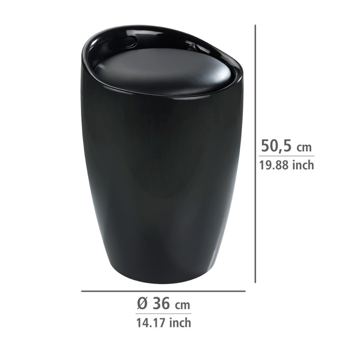 Sgabello portabiancheria bagno in abs nero con sacco estraibile Kelly
