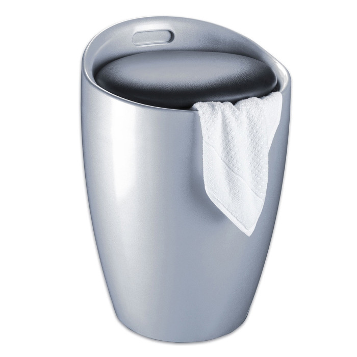 Cesto Portabiancheria Bagno Design Argento con Sacco Interno Estraibile Ø 36 x H 50,5 cm