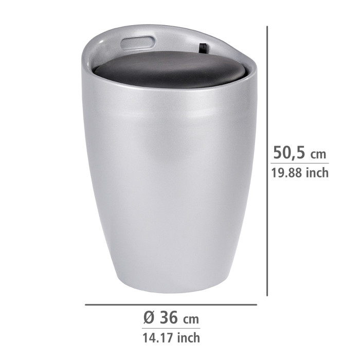 Cesto Portabiancheria Bagno Design Argento con Sacco Interno Estraibile Ø 36 x H 50,5 cm