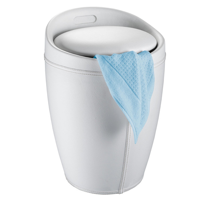 Cesto Portabiancheria Bagno Bianco in Ecopelle, organizzazione lavanderia, kelly