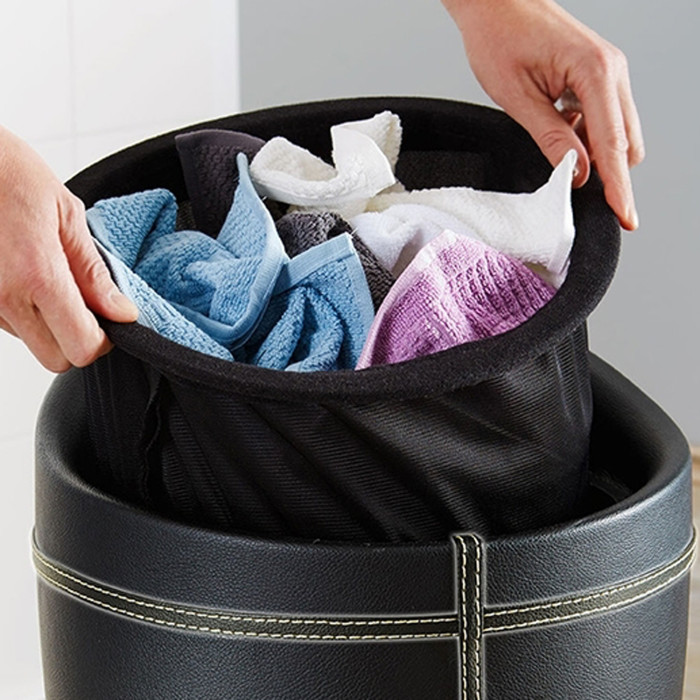 Cesto Portabiancheria Bagno Nero in Ecopelle, organizzazione lavanderia, kelly