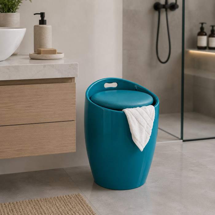 Cesto Portabiancheria Bagno Design Petrolio con Sacco Interno Estraibile