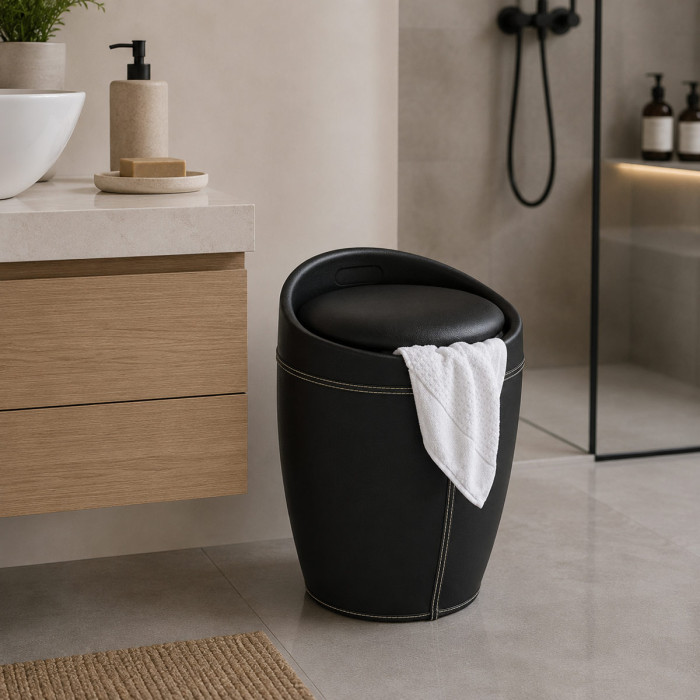 Cesto Portabiancheria Bagno Nero in Ecopelle, organizzazione lavanderia, kelly