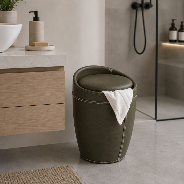 Cesto Portabiancheria Bagno Marrone in Ecopelle, organizzazione lavanderia, kelly