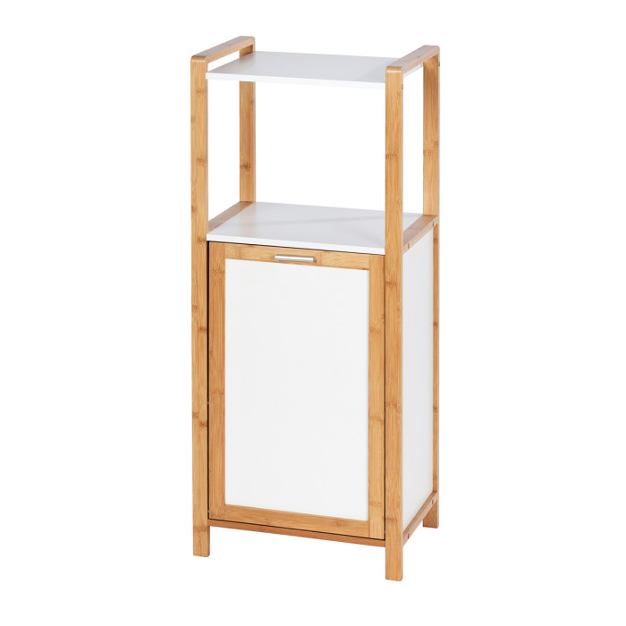 mobile colonna biancheria con cesto e 2 ripiani in legno bambù naturale e bianco Palma