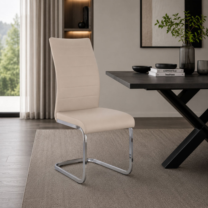 sedie moderne in similpelle struttura metallo cromato chyra cappuccino