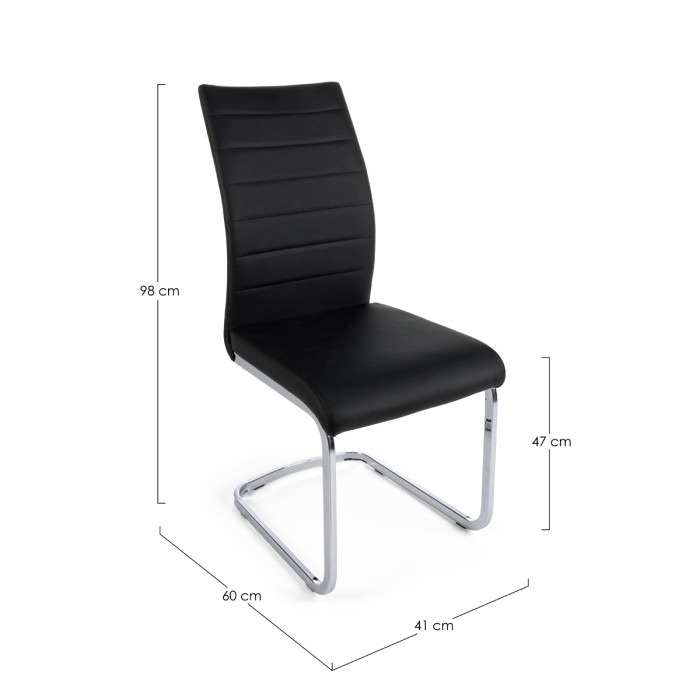 sedie moderne in similpelle nero struttura metallo cromato chyra