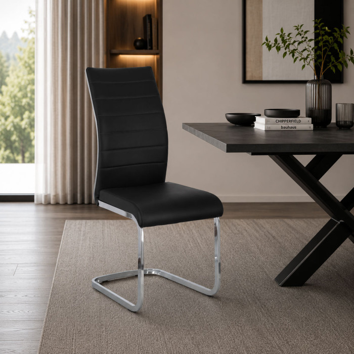 sedie moderne in similpelle nero struttura metallo cromato chyra