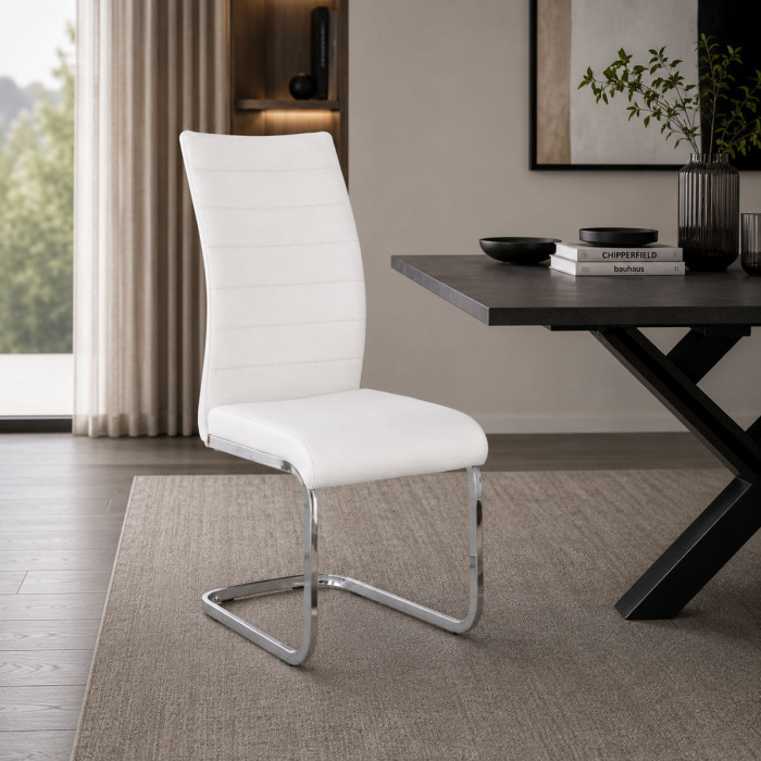 sedie resistenti moderne struttura metallo cromato seduta in similpelle bianco chyra
