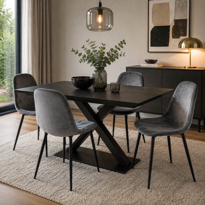 sedia in velluto grigio con gambe in metallo nero mirelia, sedia moderna, sedie per casa, sedie sala da pranzo.