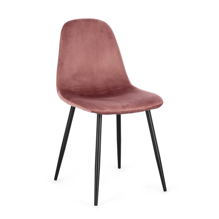 sedie per casa in velluto rosa antico con gambe in metallo nero mirelia, sedie per sala da pranzo, sedie moderne