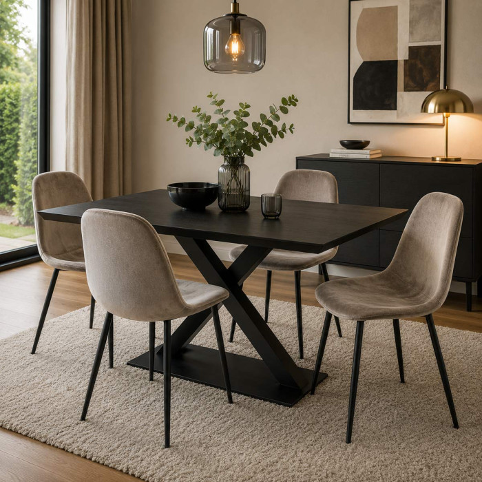 sedie per casa in velluto tortora con gambe in metallo nero mirelia, sedie per sala da pranzo, sedie moderne