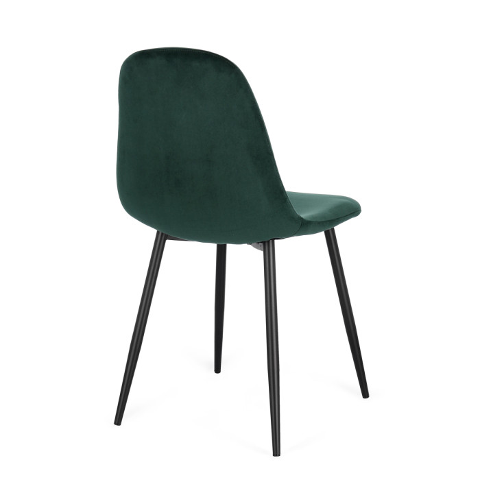 sedie per casa con rivestimento in velluto imbottito verde bottiglia e gambe in metallo nero, sedie moderne, sedie resistenti.