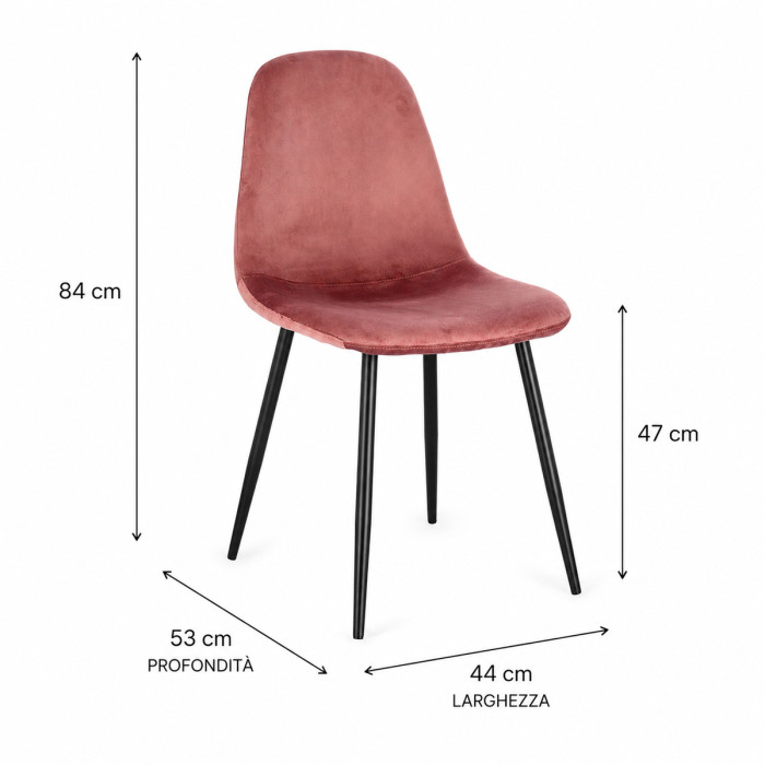 sedie per casa in velluto rosa antico con gambe in metallo nero mirelia, sedie per sala da pranzo, sedie moderne