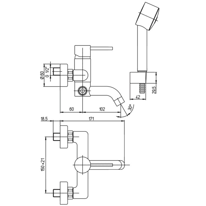 Miscelatore-gruppo-esterno-vasca-con-kit-doccetta-ottone-cromo-essenza