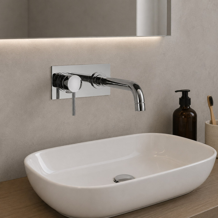 Miscelatore-lavabo-muro-con-piastra-Essenza-cromo-lucido-made-in-italy