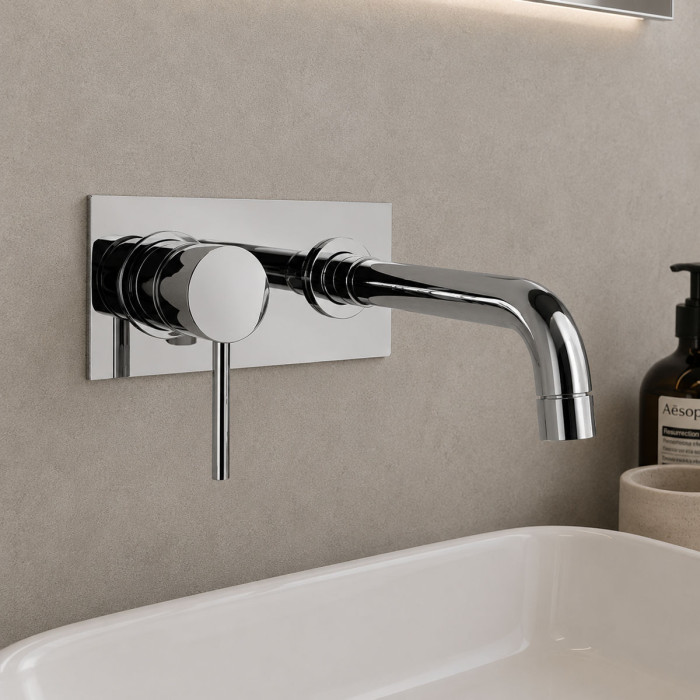 Miscelatore-lavabo-muro-con-piastra-Essenza-cromo-lucido-made-in-italy