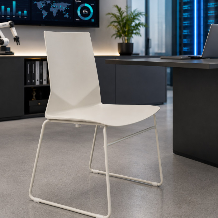 sedie resistenti in polipropilene con gambe in metallo in tinta, design moderno, sedia minimal, merak bianco traffico