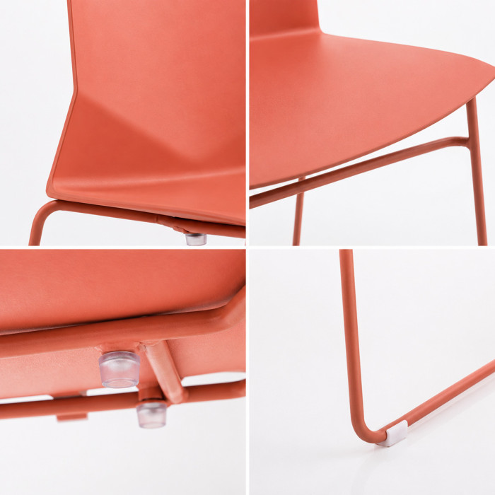 sedie resistenti in polipropilene con gambe in metallo in tinta, design moderno, sedia minimal, merak rosso corallo