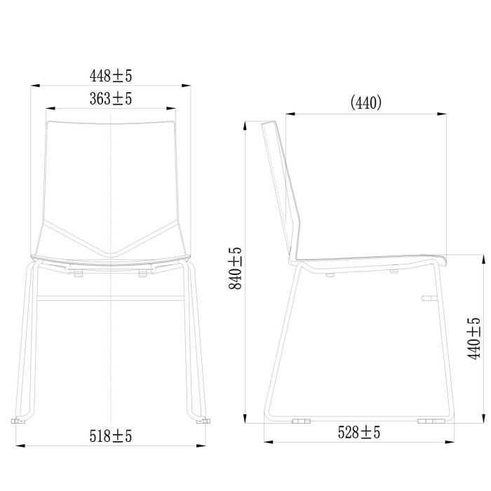 sedie resistenti in polipropilene con gambe in metallo in tinta, design moderno, sedia minimal, merak rosso corallo