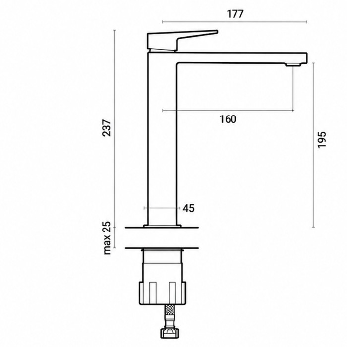 Miscelatore Lavabo alto con piletta di scarico click clack modello Plan nero