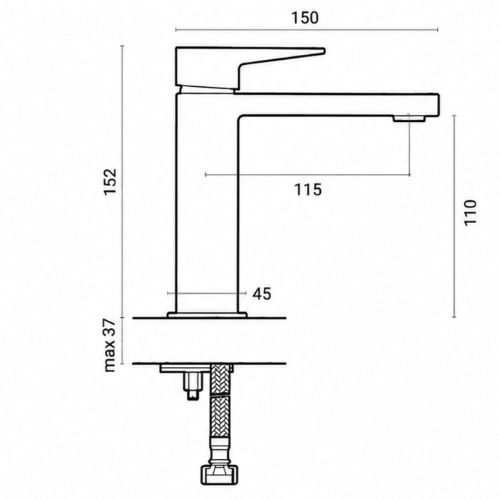 Miscelatore Lavabo con piletta di scarico click clack modello Plan nero