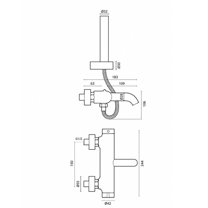 Miscelatore esterno vasca con shower set METRO