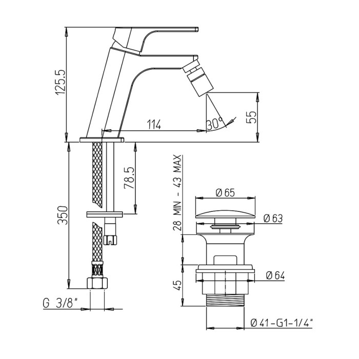 Miscelatore bidet Jacuzzi piletta click-clack TWILIGHT OPEN